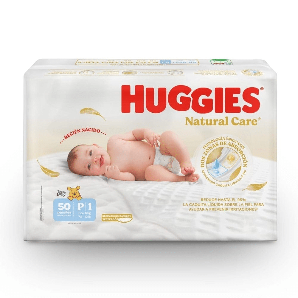 Pañales Huggies Nat Care Cuidado Puro y Nat Eta 1/P – x 50
